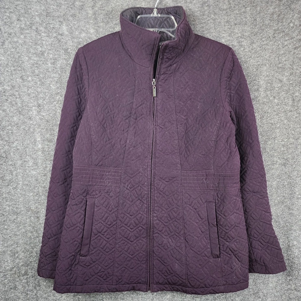 Gallery New York Quilted Jacket Women Medium Plum Purple Mock Neck Full Zip
